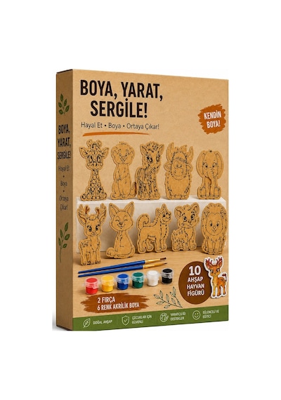 Ahşap Boyama Hayvanlar 10 Lu 1 Paket 10x15cm Set2 Ahşap Boyama 6 Renk Boya Resim Fırçası Etkinlik Çocuk Gelişim Motor
