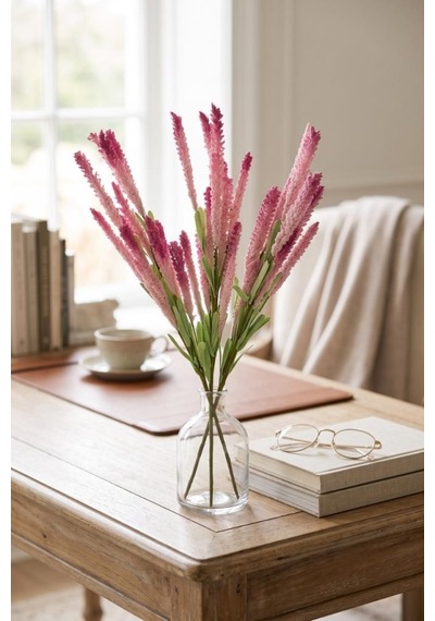 Yapay Çiçek Lateks Köpük Pembe Koyu Lavanta Dalı 35cm Dekoratif Çiçek