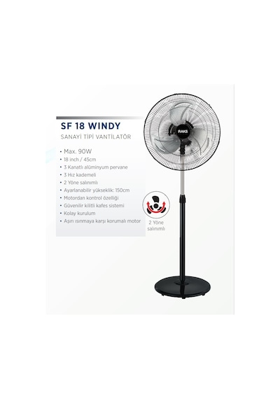 Raks SF 18 Windy Sanayi Tipi Ayaklı Vantilatör