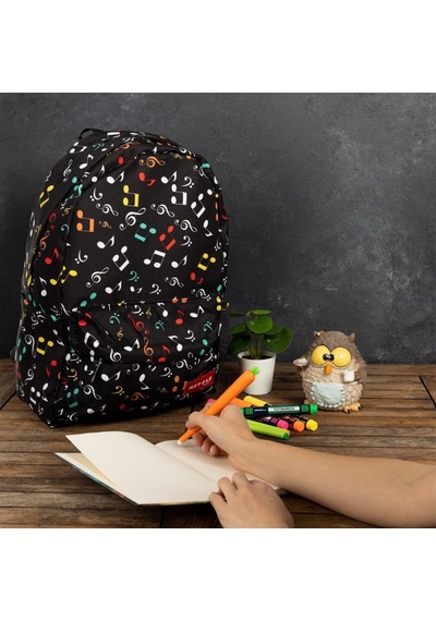 Herşey Nota Renkli Nota Desen Sırt Çantası Pembe