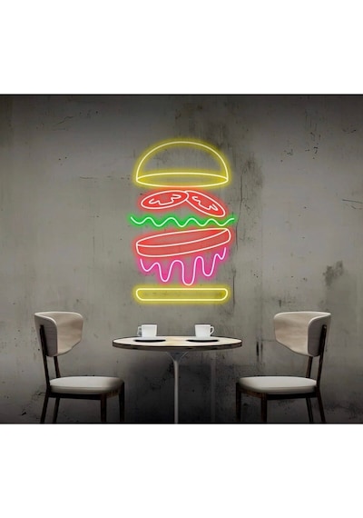 Hamburger Figürlü Neon Tabela Pembe