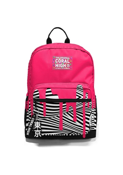 Coral High Pembe Siyah Beyaz Desenli Okul Sırt Çantası 23678 Pembe - Beyaz