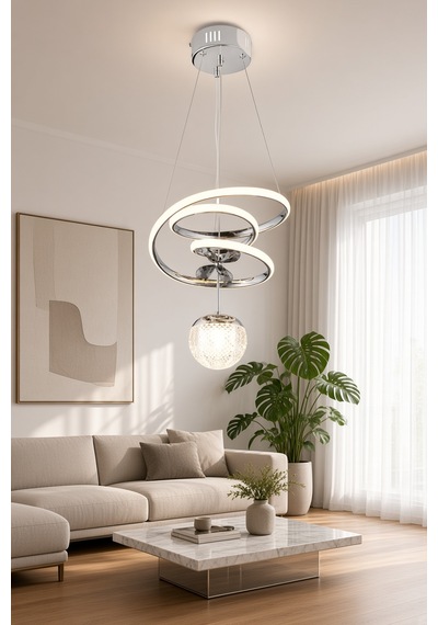 Kaos Küçük Modern Ledli Avize 3 Renk Power Ledli Krom Kaplama Kumandalı Çoçuk Odası Yatak Odası Mutfak