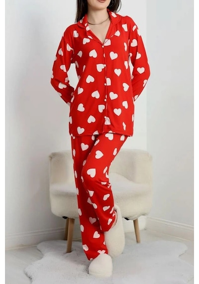 Seka Store Seka Milan Düğmeli Pijama Takımı Kırmızıkalp - 50750.1048. Çok Renkli