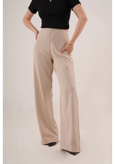 Defymoda Bol Paça Yandan Fermuarlı Krem Kumaş Pantolon Krem Defymoda Bol Paça Yandan Fermuarlı Krem Kumaş Pantolon Krem