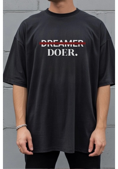 Freedom Store Unisex Oversize 24/1 Penye Dtf Baskılı Tişört - Dtf293 Siyah