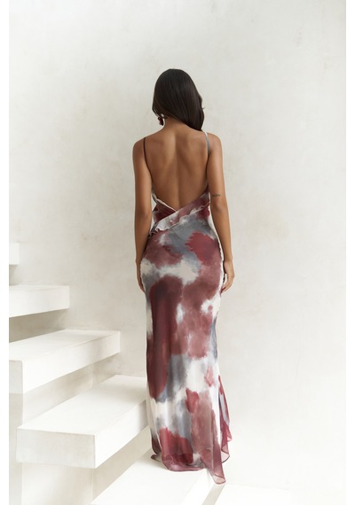 Mai Collection Mai Studios Co. Purtyas Fırfır Detaylı Bordo Uzun Elbise Bordo