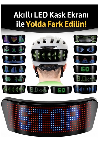 Akıllı Led Kask Ekranı Uygulama Kontrollü, Şarjlı, Tüm Kasklara Uyumlu Trafikte Görünürlük Sağlayan Diğer