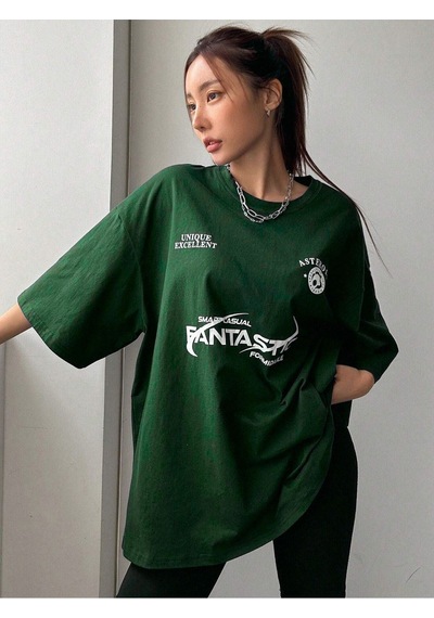 Fantastıc Süprem T-shirt -nefti Yeşili Baskılı Oversize Bisiklet Yaka Tişört Nefti-73157 Fantastıc Süprem T-shirt -nefti Yeşili Baskılı Oversize Bisiklet Yaka Tişört Nefti-73157