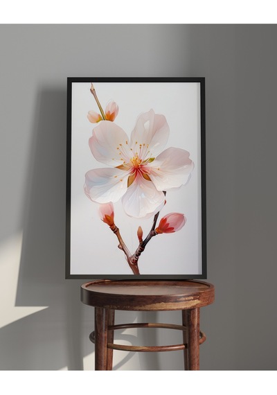 Tablo Ahşap Çerçeveli Tablo Çerçeveli Poster Kırmızı Tomurcuklu Badem Çiçeği,çiçek Temalı Tablo