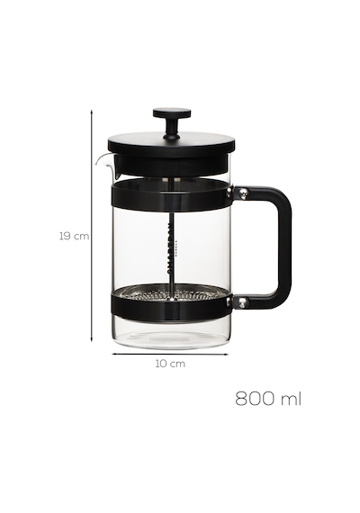 Porsima Smartpan Bv008 French Press Paslanmaz Çelik Süzgeçli Cam Bitki Çayı Demliği Kahve Presi - 800 Ml Siyah