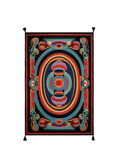 Artevo 21 Renkli Art Deko Desen Geometrik Soyut Siyah Halı İnce Halı Oturma Odası Salon Halısı Renkli P