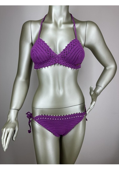 İvita Koyu Mor İnci Detaylı Çok Tarz El Yapımı Tığ Örgüsü Bikini