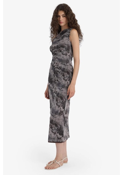Defacto Bodycon Vücudu Saran Açık Omuz Desenli Tül Maxi Elbise F0421ax25augr169 Gri