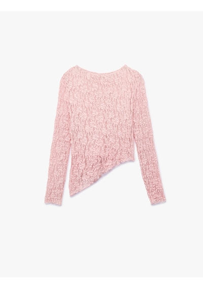 Koton Koton X Sibil Çetinkaya - Kayık Yuvarlak Yaka Uzun Kollu Asimetrik Transparan Dantelli Bluz Pembe 6wak80107pk Gül