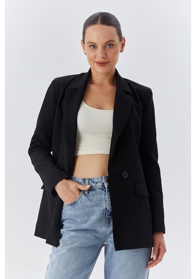 Mixray 4139 Kadın Oversize Blazer Ceket Siyah