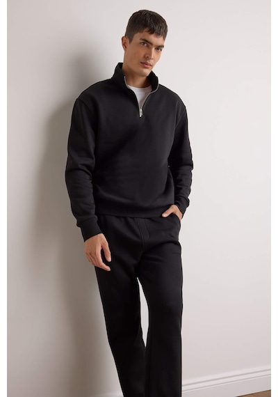 Defacto Regular Fit Dik Yaka Yarım Fermuarlı İçi Yumuşak Tüylü Basic Düz Sweatshirt X7405az25aubk81 Siyah