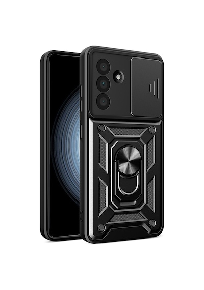 Galaxy Uyumlu A36 Kılıf Sürgülü Kamera Koruyucu Manyetik Standlı Tank Koruma Pazarplus Siyah