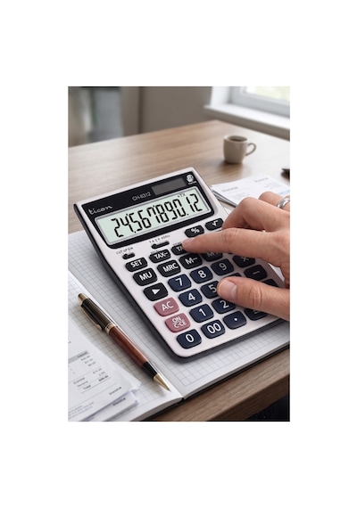 Hesap Makinesi Gri 13x18.5cm 1 Adet Ticon Ch-6312 12 Haneli Hafızalı Orta Boy Ofis Büro Masaüstü Hesap Makinası