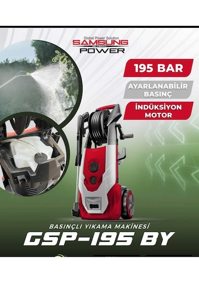 Oto Yıkama Makinası 195 Bar 2500 Watt İndüksiyon Motor Samsung Power