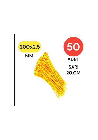 Tr Tek-iş Sarı Plastik Kablo Bağı 200mm X 2.5mm 50 Adet Cırt Kelepçe Seti Kablo Düzenleyici Klips Genel
