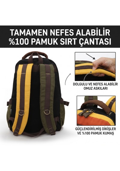 Cappadocia Vintage 4022 Vintage Sırt Çantası, 15.6 İnç Bilgisayar Bölmeli, Geniş Hacimli Hakiki Deri Detaylı Pamuklu Okul Ve Seyahat Çantası Krem Siyah