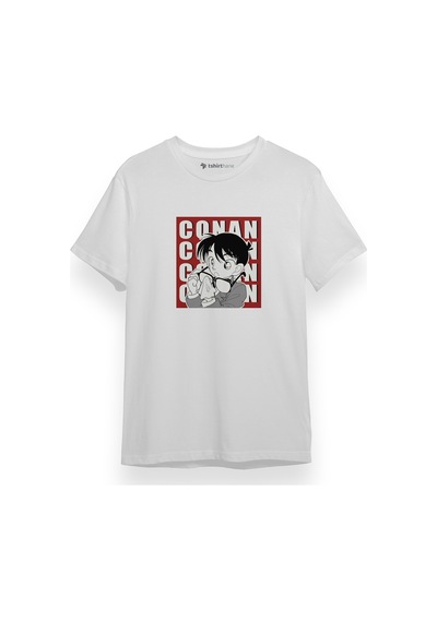 Detective Conan Anime Conan Poster Beyaz Kısa Kol Erkek Tshirt 001