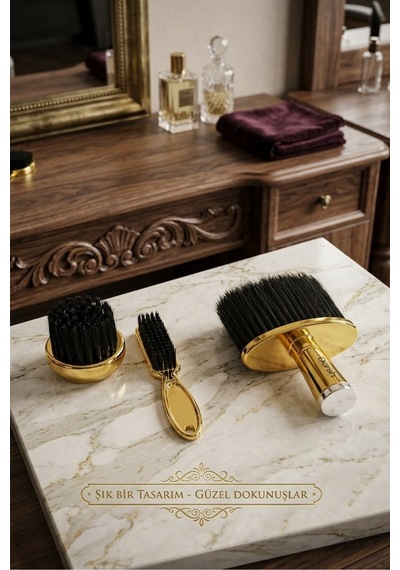 Berber Fade Fırça Seti Silindir Fırça Ense Fırçası Barber Stilist Kuaför Fırçası Altın - 941899604