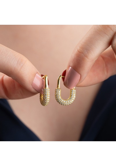 925 Ayar Gümüş Çengelli İğne Küpe Gold
