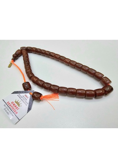 Omari İmzalı Sertifikalı Alman Faturan Sıkma Kehribar Tesbih 13x13 Mm Teker Kesim