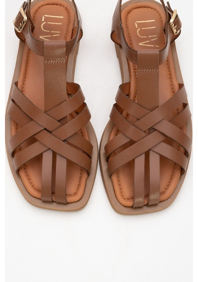 Luvishoes Luvi Shoes Andres Taba Hakiki Deri Kadın Sandalet Taba