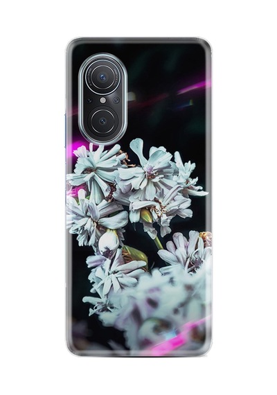 Huawei Nova 9 Se Kılıf Resimli Desenli Silikon Platinium Series Beyaz Çiçekler 1888