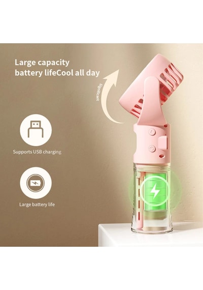 F4 Mini Sprey Vantilatör Usb Şarjlı 4 Kademeli Taşınabilir El Fanı Su Püskürtmeli Boyun Askılı