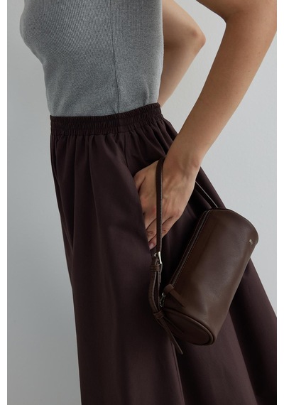 Suud Collection Kahverengi Day Poplin Kloş Etek Kahve