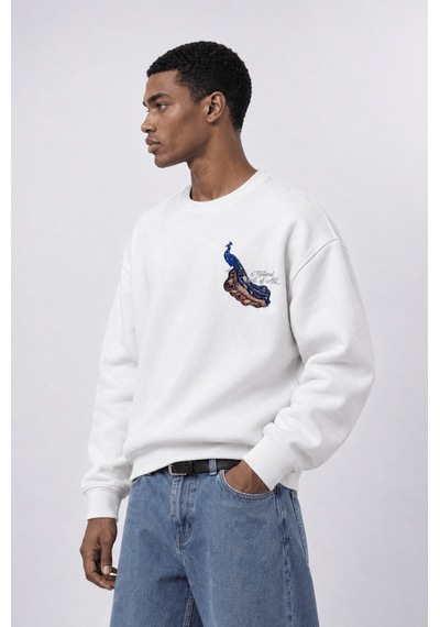 Respire Erkek Natural Patch Detaylı Oversize Sweatshirt Ekru