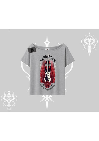 Tarzsokak Kayık Yaka Tshirt Hard Rock Winged Guitar Rebellion Gri