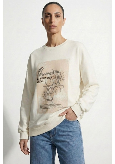 Quzu 26yswt01737 Baskı Detaylı Kadın Sweatshirt Ekru
