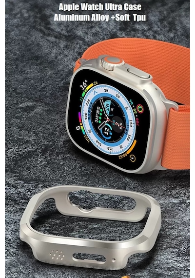 Movenchy Apple Watch Ultra 49mm Mo-wt3 Alüminyum Camlı Kasa Ekran Koruyucu - Gold