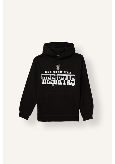 Defacto Beşiktaş Kapüşonlu Kanguru Cepli Baskılı Sweatshirt Erkek Çocuk I6541a826wnbk81 Siyah-bk81