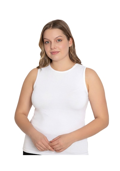 Lüx Drm Bayan Bambu Kolsuz Battal Beden Body Atlet 3741 Beyaz