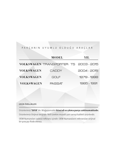 Volkswagen Golf, Caddy, Passat, Transporter T5 İçin Sürgülü Kapı Kilit Plastiği