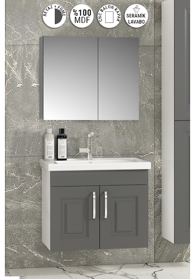 Salkım 65 Cm Beyaz-füme Balon Mdf Seramik Lavabolu Asma Banyo Dolabı Takımı Beyaz - Füme Salkım 65 Cm Beyaz-füme Balon Mdf Seramik Lavabolu Asma Banyo Dolabı Takımı Beyaz - Füme