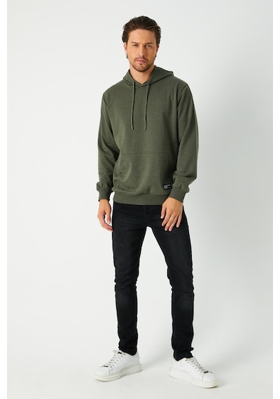 MMetalic Haki Erkek Kapüşonlu Kanguru Cepli Sweatshirt Haki