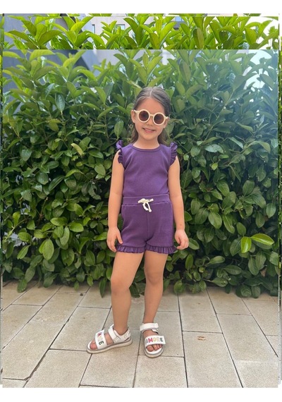 My Kids Wear Fırfırlı Kız Çocuk Şort Takım Mor