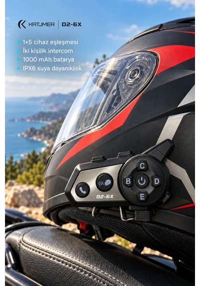 D2-6x Çift Yongalı Bluetooth Motosiklet İnterkom Kulaklığı 500 M, Markalar Arası Bağlantı, Ipx6, 1000 Mah - Siyah