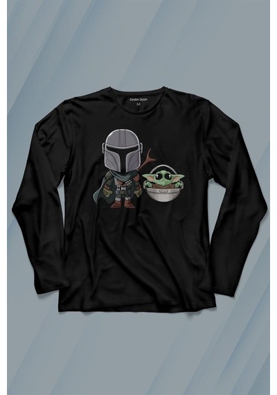 Baby Yoda Mando Figür The Mandalorian Bebek Yoda Star Wars Uzun Kollu Tişört Baskılı T-shirt 001