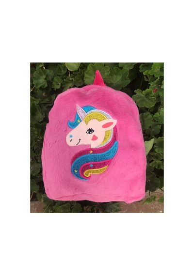 Unicorn Desenli Peluş Sırt Çantası Pembe Çok Renkli