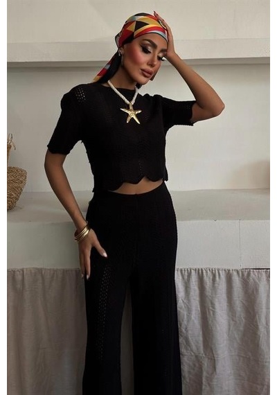 Veraura Lifestyle Triko Bluz Pantolon İkili Takım 10084-025 siyah