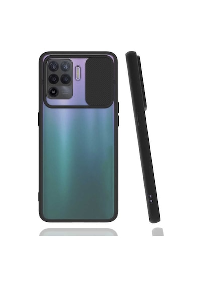 Noktaks - Oppo Reno 5 Lite Uyumlu - Kılıf Slayt Sürgülü Arkası Buzlu Lensi Kapak - Siyah