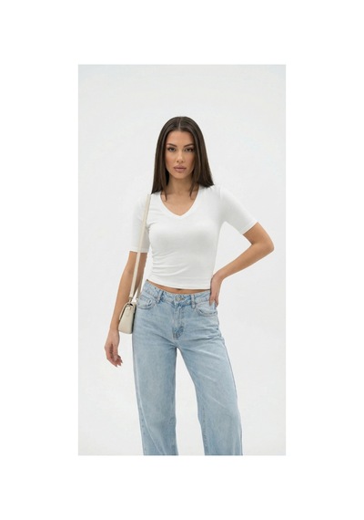 Dıanna Kadın Beyaz V Yaka Basic T-shirt Günlük Esnek Kumaş Kısa Kollu T-shirt